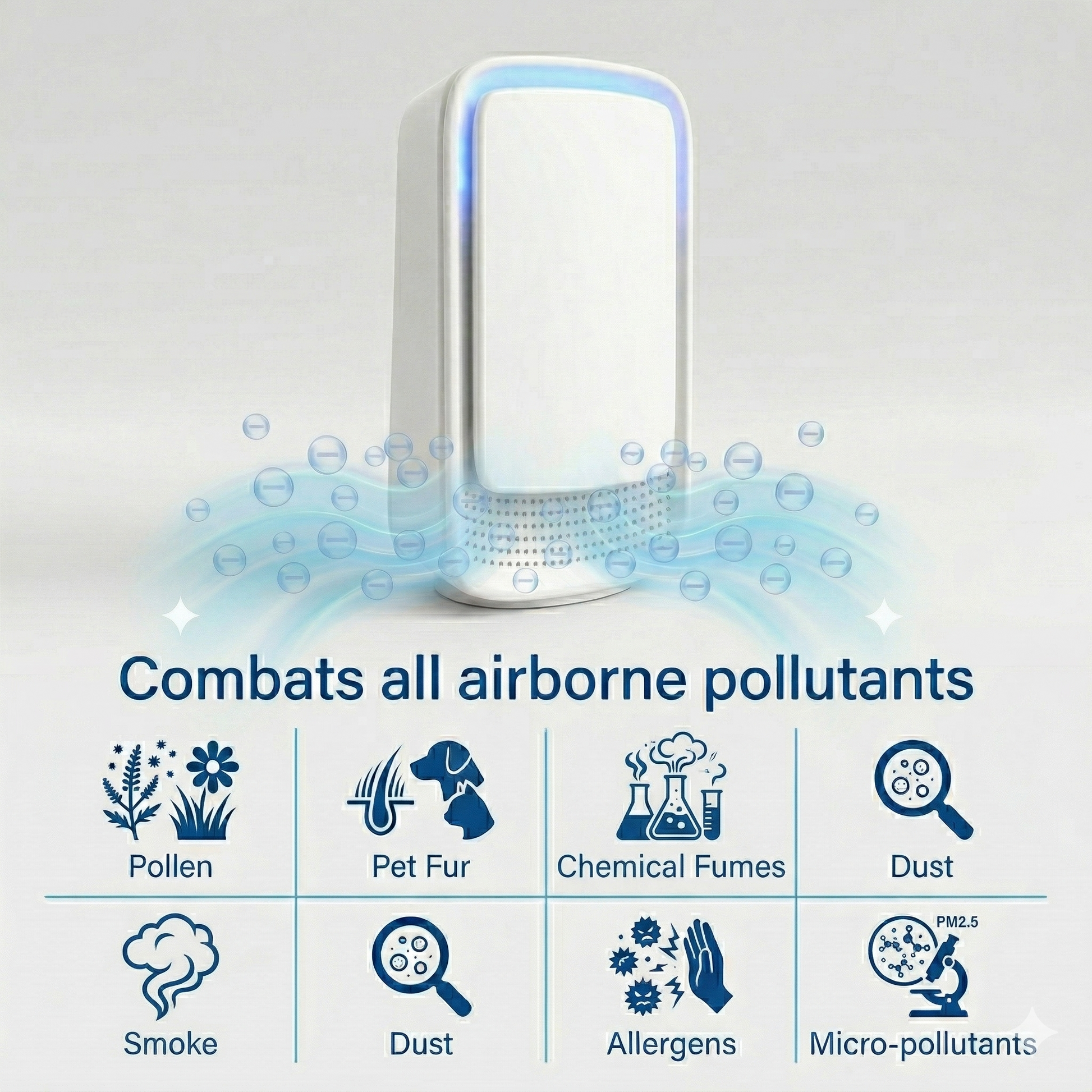 AusAirflow ion air purifier combats airborne pollutants including pollen, pet fur, dust and smoke