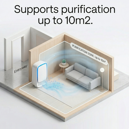 AusAirflow ion air purifier with soft blue glow on a clean background